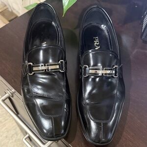 Prada Men's Shiny Black Leather Slip-Ons